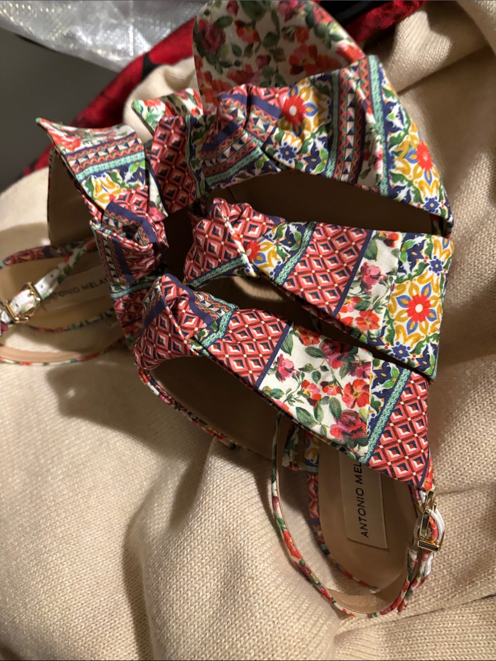 ANTONIO MELANI Multicolor Floral Print Wedge Sandals 4” heels - Picture 9 of 12